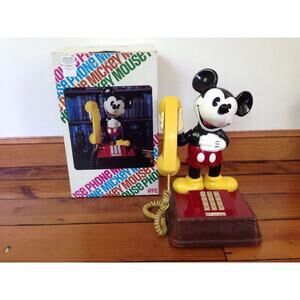 Vintage Walt Disney Mickey Mouse ATC Telephone Push Button 15" w Original Box
